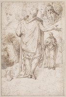 K 031
<br/>
Schetsblad: staande rugfiguur en andere figuren
<br/>
<em>Luini, Aurelio (ca. 1530-1593)</em>